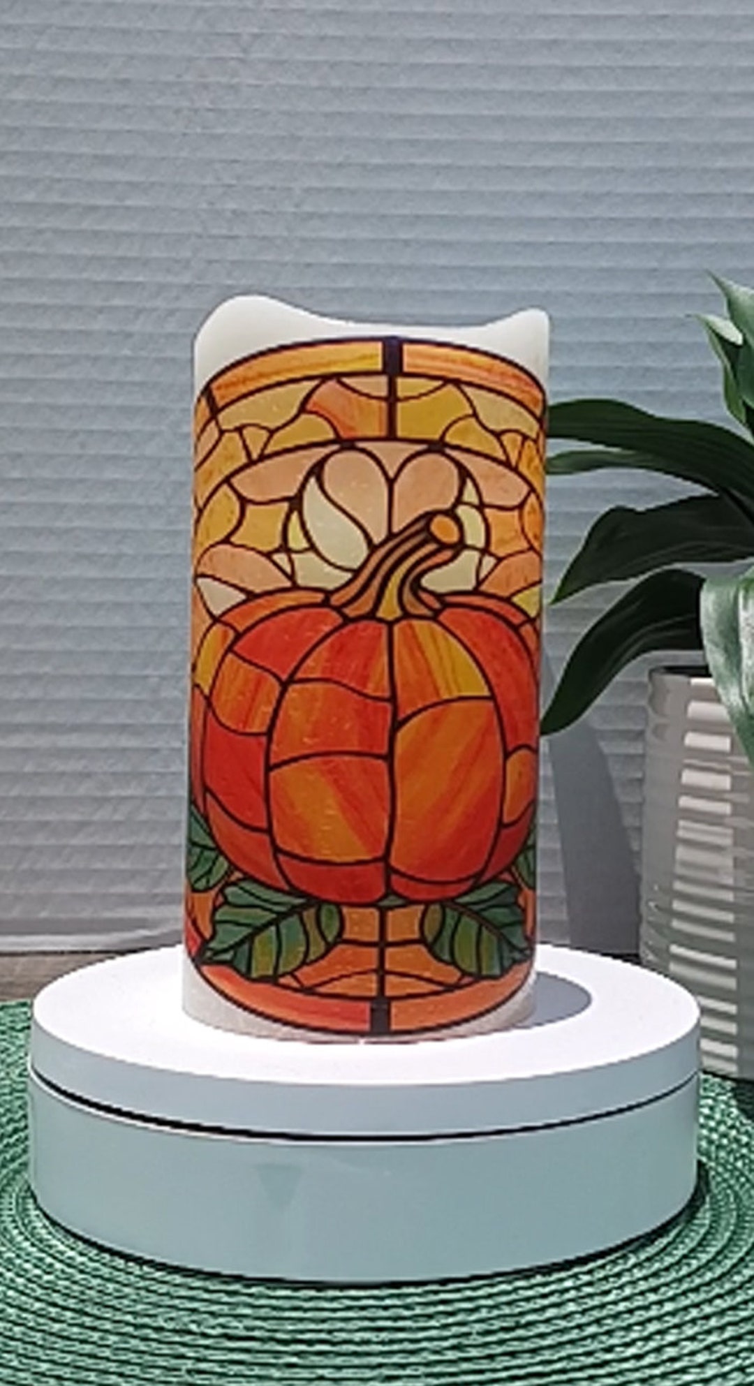 Stained Glass Pumpkin Flameless Candles Free Gift Box Etsy