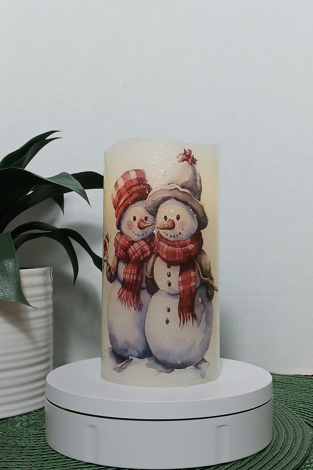 Snowman Couple Flameless Candles Free Gift Box Batteries Included