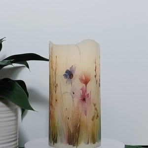 Watercolor Flowers 1 - Flameless Candles - Free Gift Box - Batteries Included - Candles flicker and dance. 01236