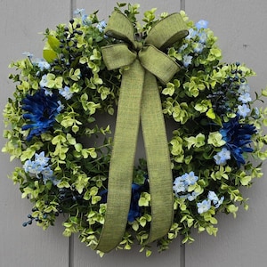Blueberry Boxwood Wreath: Lush Green & Blue Faux Floral Wreath