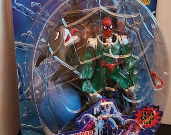 Figura de acción de Spider-Man Web Splashers Shark Trap de Toy Biz de 1997, nueva, empaque sellado, rara.