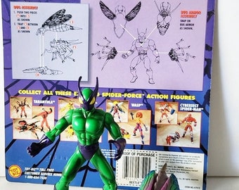 1997 Toy Biz Spider-Man Spider Force Beetle Figura de acción Buen estado con cardback