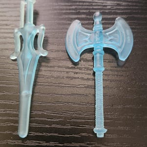 Custom Made Masters of the Universe Clear Blue He-Man Sword and Axe New Condition MOTU