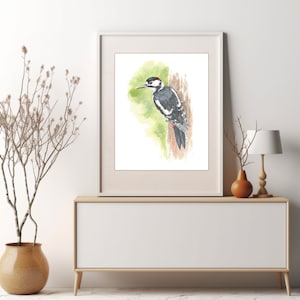 Woodpecker print from my original watercolour painting, Woodpecker wall art, Bird art print, Wall decor, Home decor, Bird illustaration