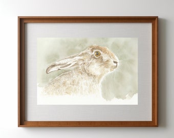 Hare print from my original watercolour painting, Animal art, Hare wall decor, Birthday gift, Easter gift, Home decor, Hare art