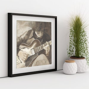Guitar player print from my original watercolour painting, Music art, Guitar player wall decor, Jazz guitar player wall art, Music gift