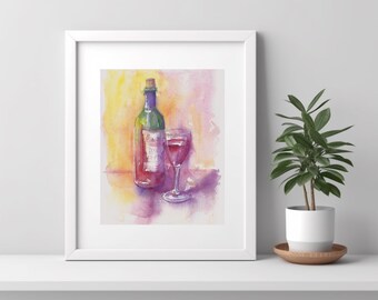 Vin Rouge, print of red wine from my original watercolour painting, Red wine wall art, Alcohol wall decor, Wine gift, Wine connoisseurs art