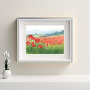 Amapolas, Impresión de amapolas de mi pintura de acuarela original, Arte de pared de amapolas, Decoración de pared de amapolas en un campo, Arte de amapolas rojas, Arte de flores