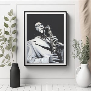 Charlie Parker print from my acrylic painting, Jazz art, Charlie Parker and saxophone wall decor, Jazz music art print, Gift for musicians