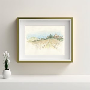 Magrie in France, Print of my original watercolour painting, Watercolour of French village on a hill, Landscape watercolour print gift