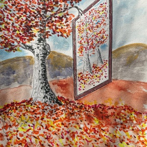 acrylic, watercolor, Fall colors, Autumn leaves, forest, ink, paper, original, painting,  pencil
