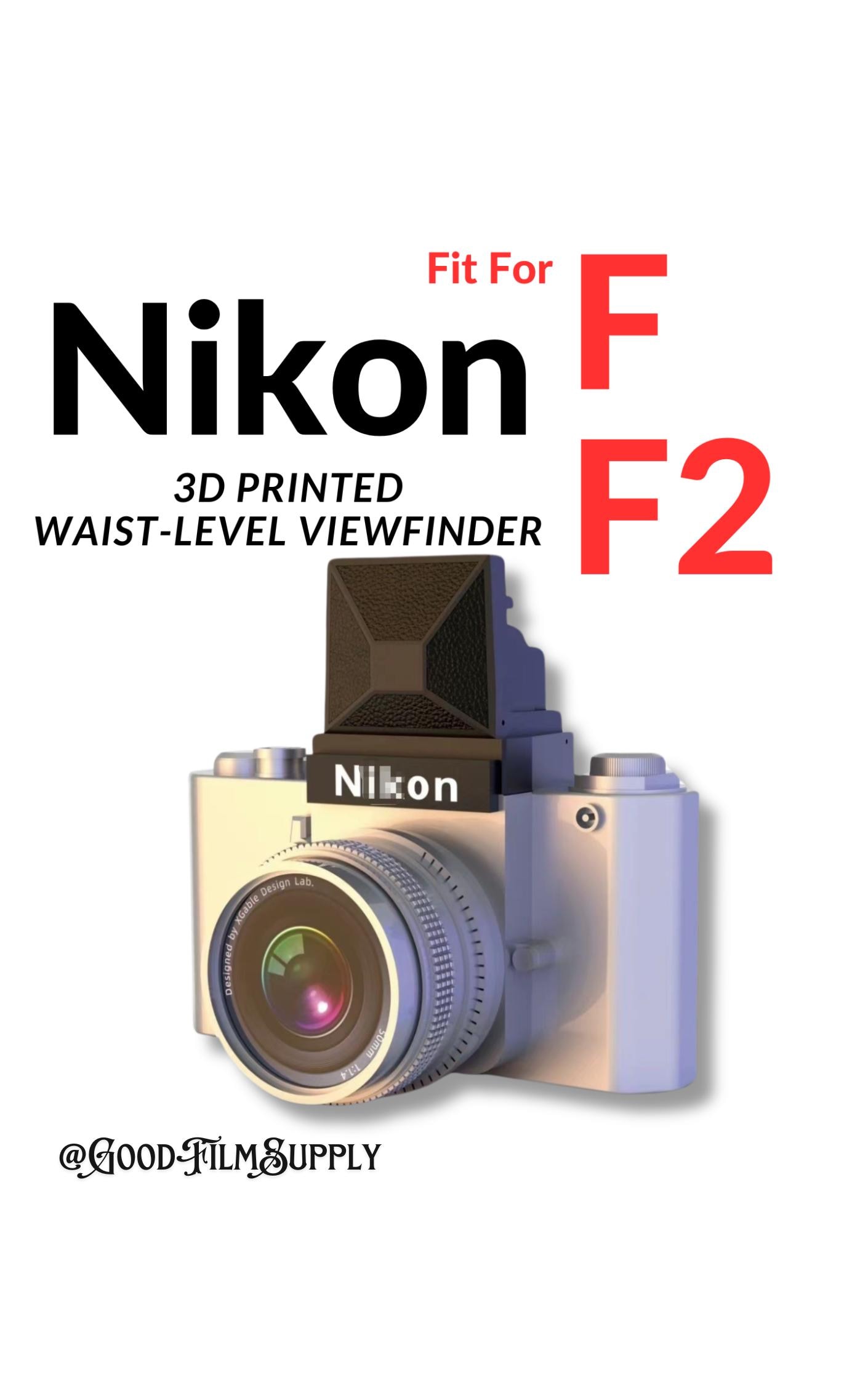 3D Printed Nikon F/F2 Waist Level Viewfinder w/ Magnifier - DW-1