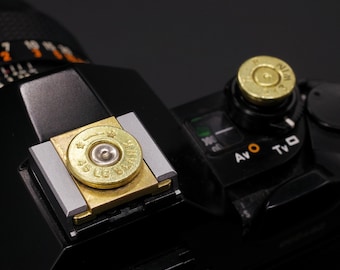 Shutter Release Button Bullet Primer Design Hot Shoe cover DSLR Shutter Handcrafted Recycled Brass Sony Nikon Canon Fuji Photographer Gift