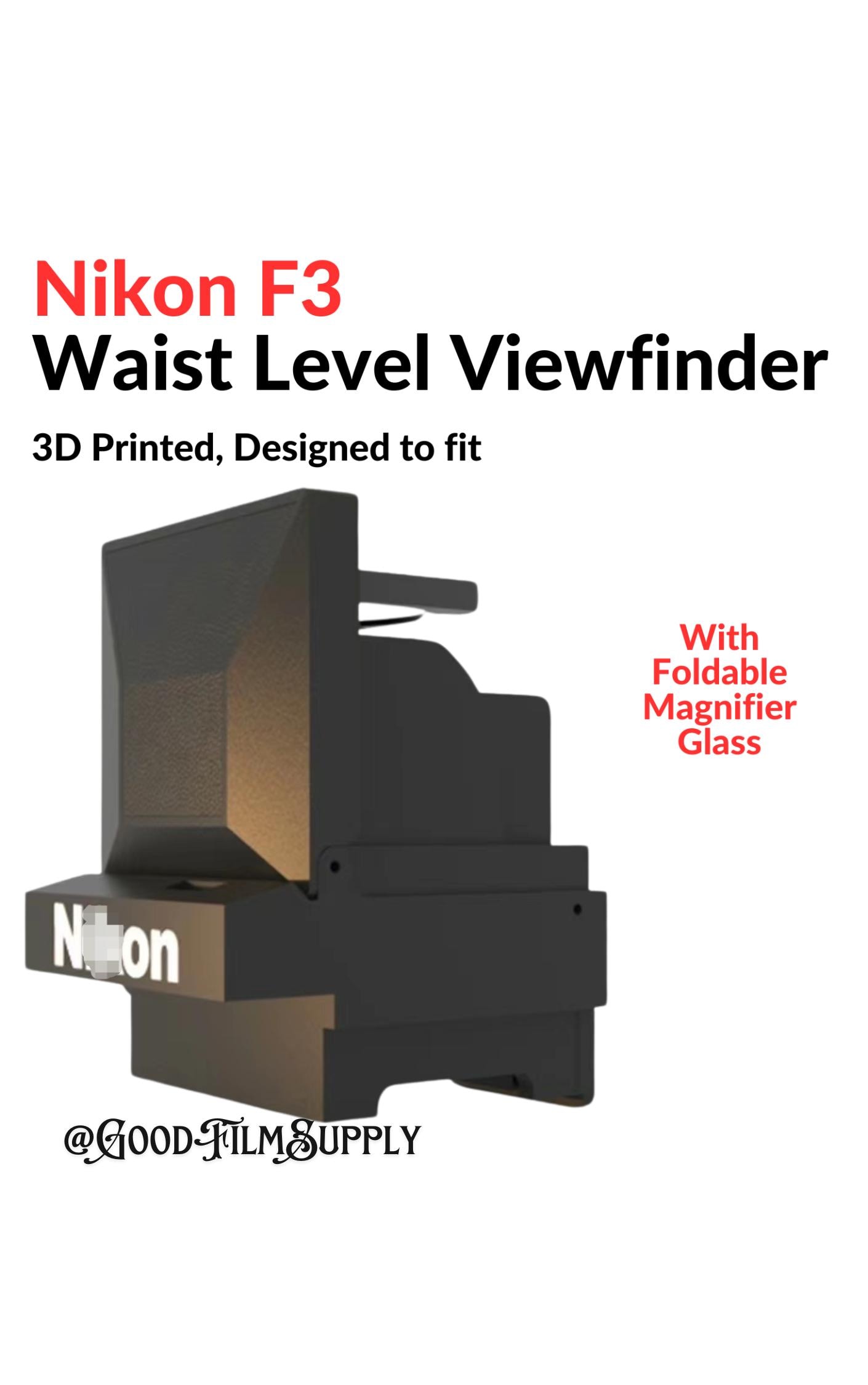3D Printed Nikon F3 Waist Level Viewfinder W/ Magnifier –DW3 WLVF