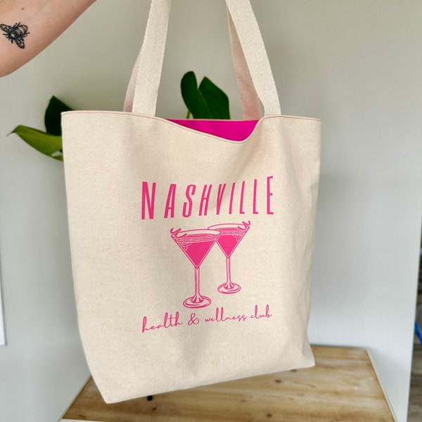 Custom Canvas Tote Bags with Color Lining: Made by Hand | Bachelorette Party Tote | Bridesmaid Cocktail Bag