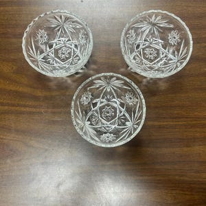 Vintage Anchor Hocking Prescut Clear- EAPC Set Of 3, 5&quot; Scalloped Bowls, Star of David Pattern, Collectible Glassware