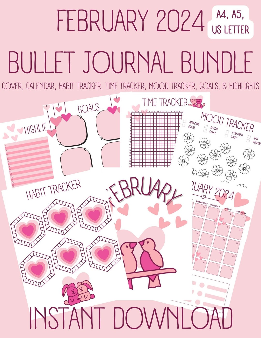 February 2024 Bullet Journal Template Printable Bundle PDF Planner ...