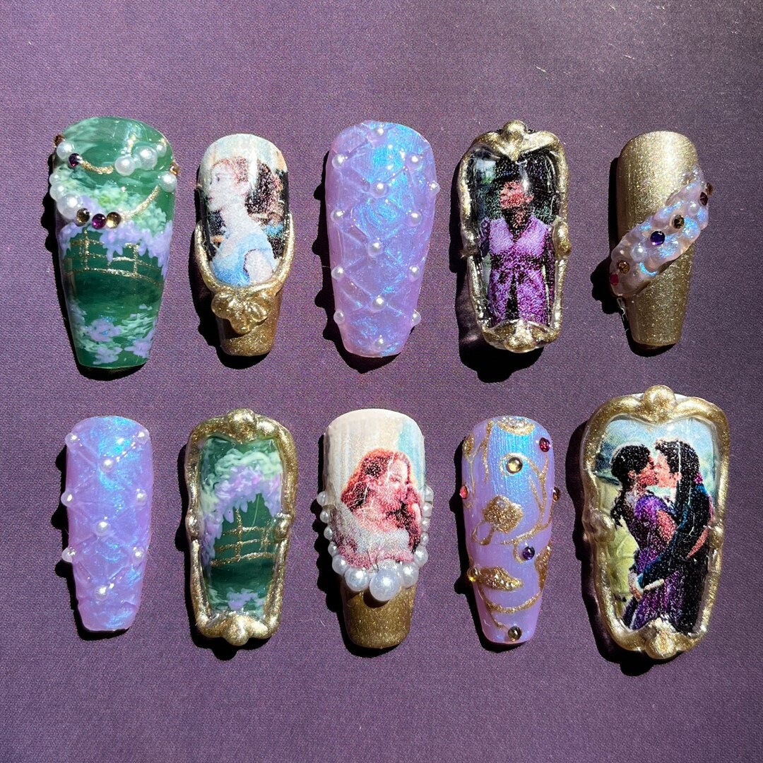 Bridgerton Inspired Press on Nails Regency Era Handpainted Fake Gel at