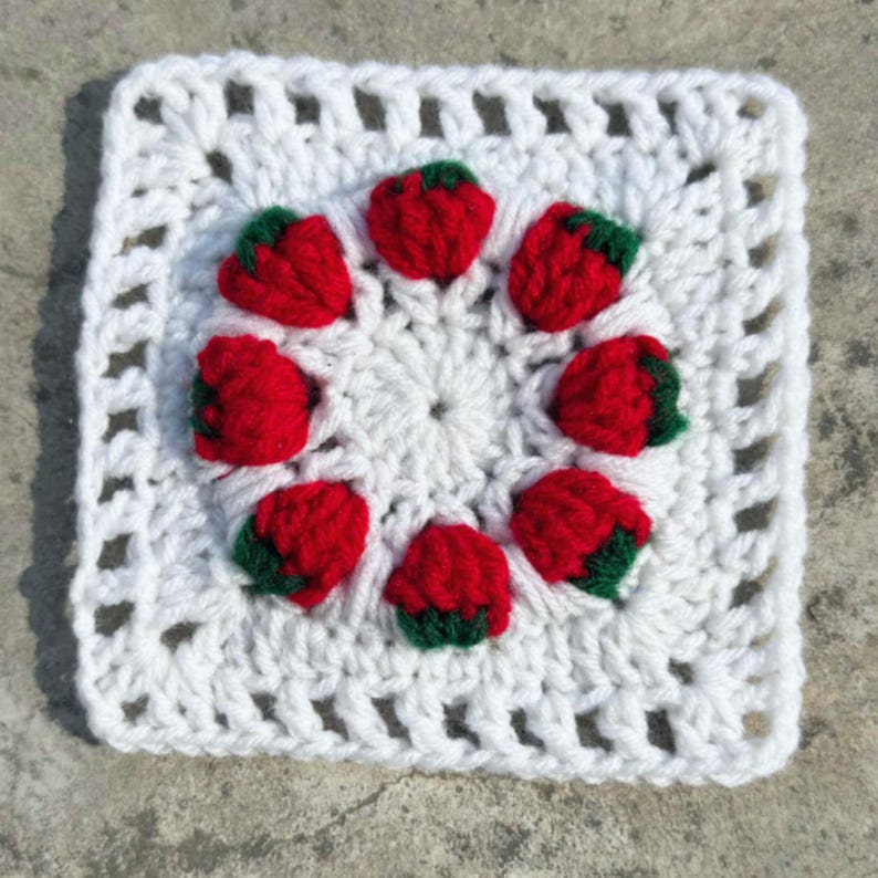 Mini Strawberries Granny Square: Strawberry Crochet Pattern, Valentines Crochet PDF Pattern, Afghan Block, Red And Green Thrown, strawberry girl
retro granny square
berry color palette
strawberry love
Fruit granny square