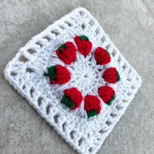 Mini Strawberries Granny Square: Strawberry Crochet Pattern, Valentines Crochet PDF Pattern, Afghan Block, Red And Green Thrown, strawberry girl
retro granny square
berry color palette
strawberry love
Fruit granny square