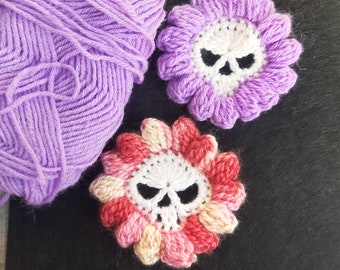 Crochet Skull Flower: Skull Patch PATTERN includes photo instructions, Skull Motif, Spooky Halloween Crochet, Attach on any Crochet Project.