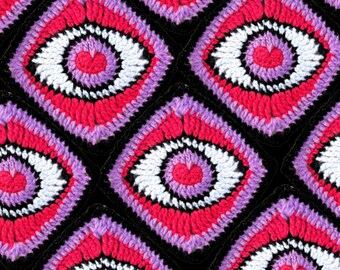 Eye Heart Crochet Granny Square: Spooky Love Eyes Crochet Pattern, gothic Crochet, Easy Valentine Pattern, Alternative Heart Granny Square.
