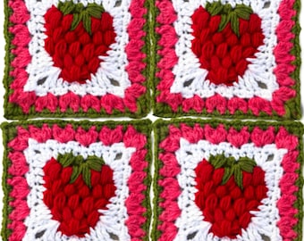 Modèle au crochet Strawberry Heart Grandma Square : couverture rétro (Modèle PDF)