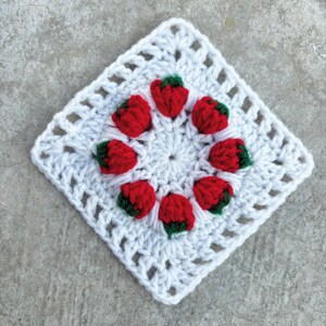 Mini Strawberries Granny Square: Strawberry Crochet Pattern, Valentines Crochet PDF Pattern, Afghan Block, Red And Green Thrown, strawberry girl
retro granny square
berry color palette
strawberry love
Fruit granny square