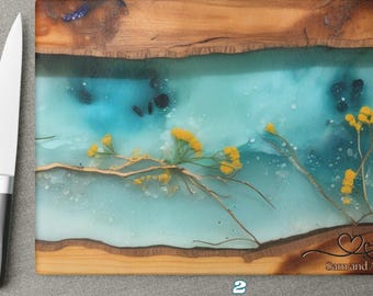 Tabla de embutidos de cristal personalizada, diseño de flores silvestres amarillas n.° 3, regalo de inauguración de la casa, compromiso, despedida de soltera, boda