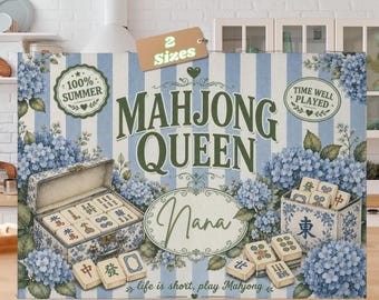 BLÅ HORTENSIA Personlig Mahjong Glas Skärbräda, Mahjongklubb, Mahjongtillbehör, Mahjongpresenter, Mahjongdrottning, Mahjongplattor, 72