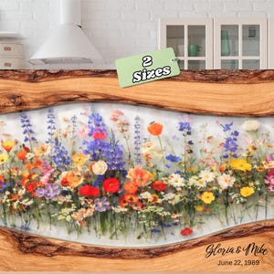 Wildflower Glass  Cutting Board, Live Edge Look, Personalized Cheese Board, Bread Board, Housewarming, Mothers Day, Wedding, Realtor Closing