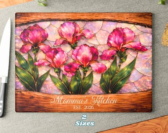 Mother's Day Stained Glass Charcuterie Cutting Board, Glass Floral Cheese Bread Serving Board, Mom's Kitchen Gift, Housewarming Gift, #45