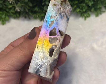 Aura Coated Sphalerite Point | Sphalerite Aura Coated Point | Sphalerite Point | Aura Point | Rainbow Aura Point