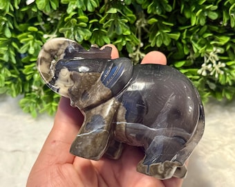 Volcano Agate Carving | UV Reactive Volcano Agate Crystal Carving | Fluorescent Crystal | Volcano Agate Elephant Carving