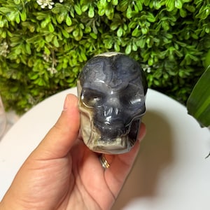 Volcano Agate Crystal Skull Carving | UV Reactive Volcano Agate Crystal Skull Carving | Fluorescent Skull