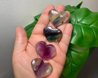 Rainbow Fluorite Crystal Hearts | Rainbow Fluorite Heart Carvings | Rainbow Fluorite Hearts