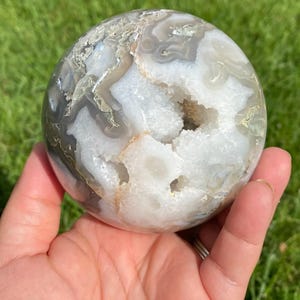 Large Moss Agate Sphere | Large Moss Agate Crystal Sphere | Moss Agate with Quartz Sphere