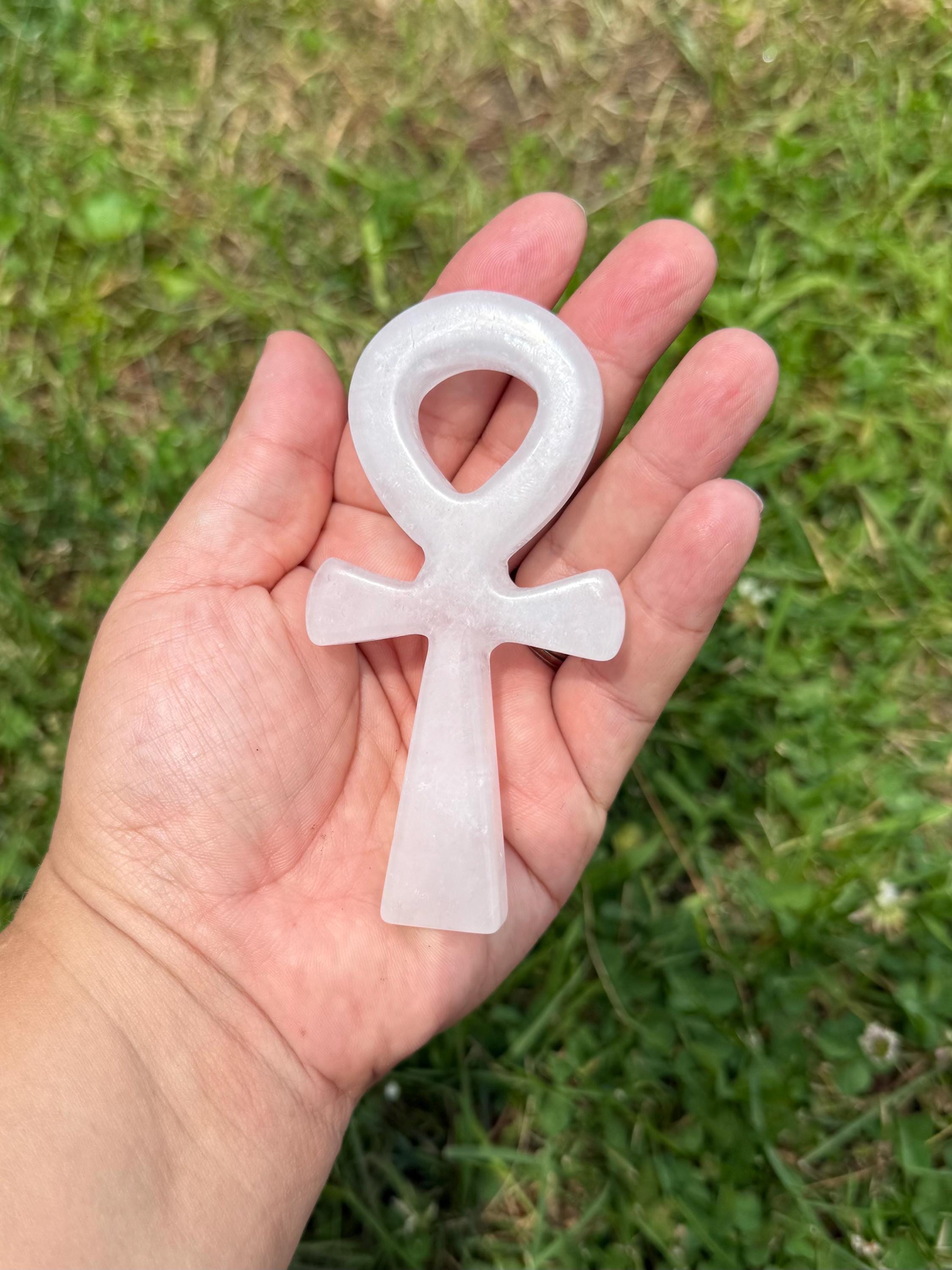Croix Ankh En Quartz Clair Et Citrine Jaune – Sculpture Main, 10 Cm (4-4.3 Pouces), Décoration DIY Ou Spiritualité - 4
