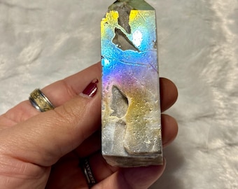 Aura Coated Sphalerite Point | Sphalerite Aura Coated Point | Sphalerite Point | Aura Point | Rainbow Aura Point
