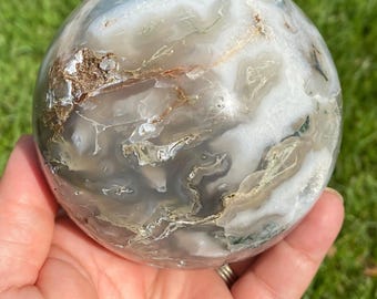 Large Moss Agate Sphere | Large Moss Agate Crystal Sphere | Moss