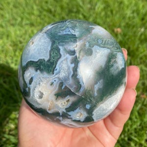 Large Moss Agate Sphere | Large Moss Agate Crystal Sphere | Moss Agate with Quartz Sphere