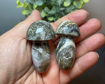 Ocean Jasper Mushroom Carving | Ocean Jasper Druzy Mushroom Carving