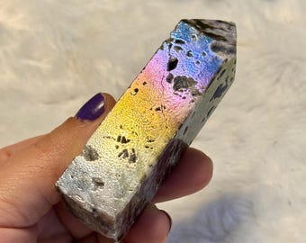 Aura Coated Sphalerite Point | Sphalerite Aura Coated Point | Sphalerite Point | Aura Point | Rainbow Aura Point