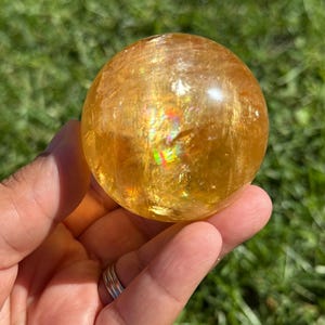 Honey Calcite Sphere | Honey Calcite Crystal Sphere | Honey Calcite | Rainbow Honey Calcite Crystal Sphere | Golden Calcite Sphere