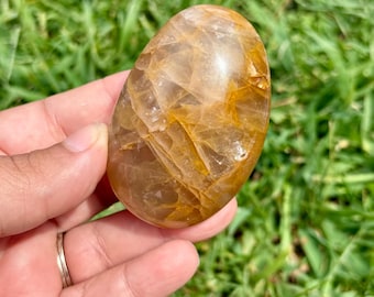 Golden Healer Quartz Palm Stone | Rainbow Golden Healer Quartz Palm Stone | Golden Healer Palm Stone