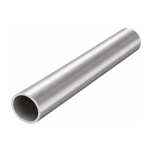 May include: A single, cylindrical metal tube with a smooth, silver finish. The tube has a hollow interior and is angled slightly, showcasing its circular opening. The object is set against a plain white background.