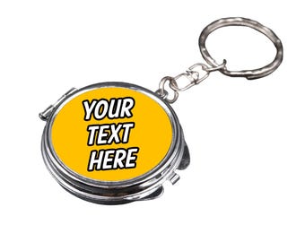 Personalized Text Makeup Mirror Keychain: Stainless Steel Compact Mirror