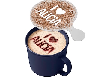 Estêncil de café personalizado: nome personalizado impresso em 3D para arte em latte