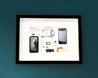 Framed iPhone 3GS Teardown Art – 12x16 Vintage Tech Wall Decor