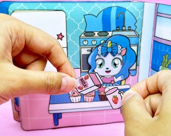 Printable Dollhouse- Unicorn NAMI House by POMIVERSE, POMPOM, Paper Craft for Kids, Printable Activity Book, Daily Routine Pretend Play